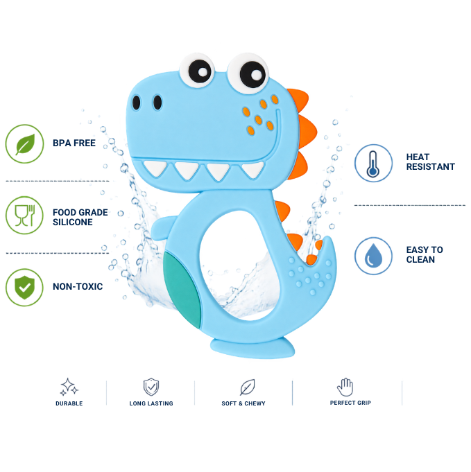 KidoThrive Dino Teether – Dinosaur-Shaped Baby Teething Toy