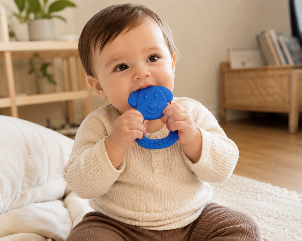 KidoThrive Puppy Teether – Blue | Textured Baby Teething Toy