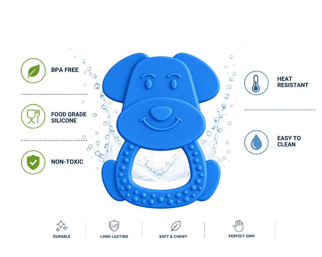 KidoThrive Puppy Teether – Blue | Textured Baby Teething Toy