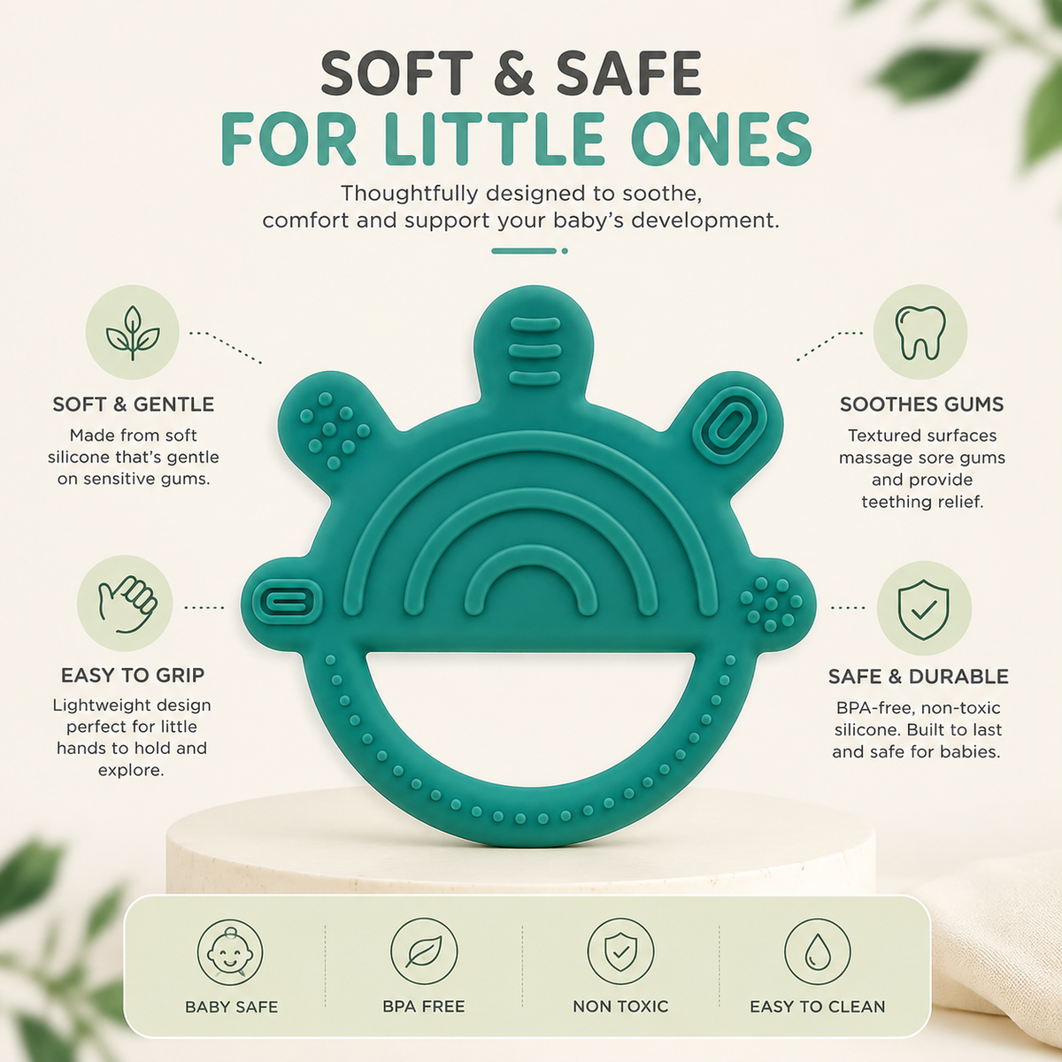 KidoThrive Rainbow Teether – Textured Silicone Baby Teething Toy