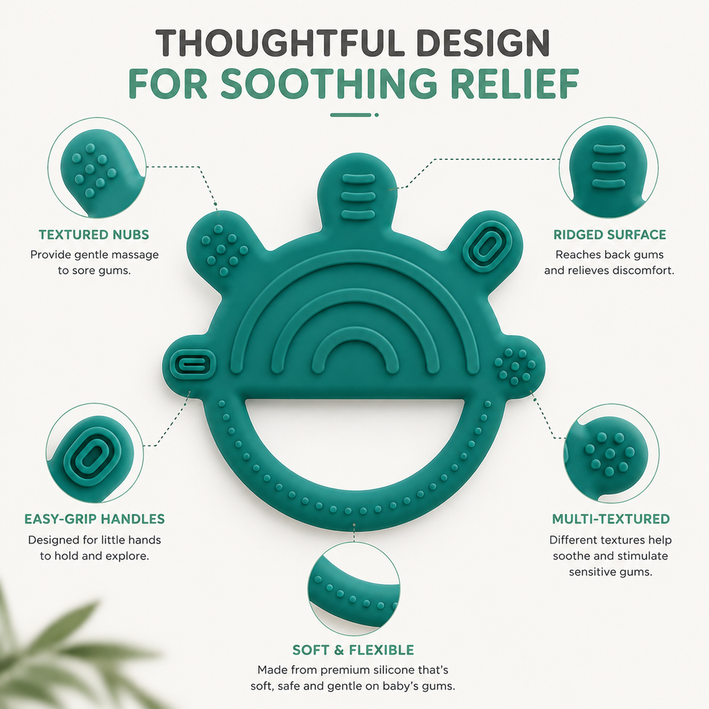 KidoThrive Rainbow Teether – Textured Silicone Baby Teething Toy
