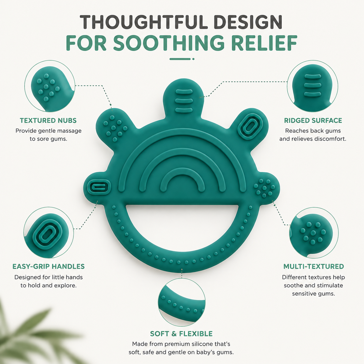 KidoThrive Rainbow Teether – Textured Silicone Baby Teething Toy